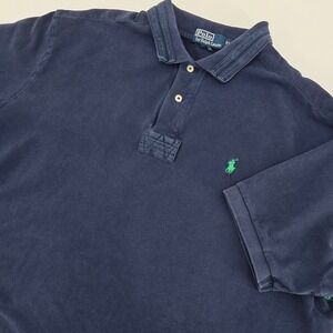 VINTAGE POLO RALPH LAUREN VENTED POLO MENS 2XL XXL BLUE GREEN PONY 90S REINFORCE